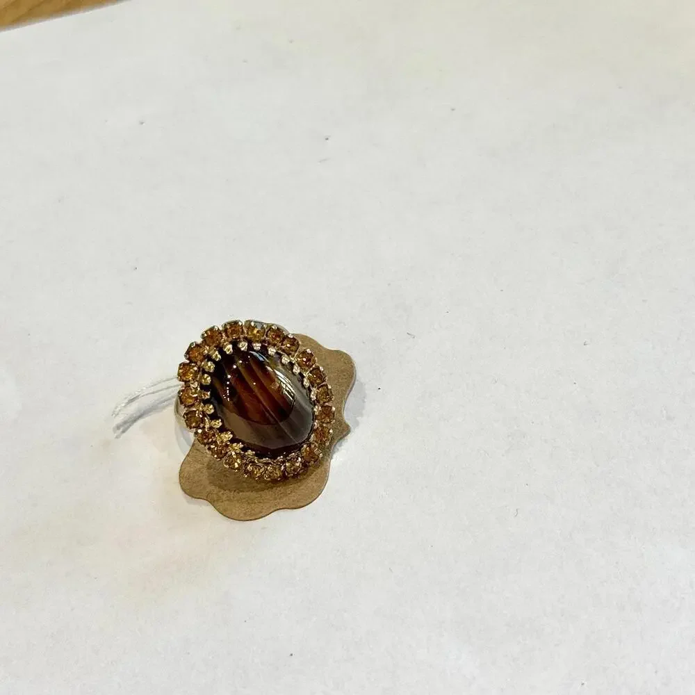 Vintage Adjustable‎ Tigers Eye Ring Jewelry Statement Single Cocktail